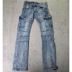 Denim & Rivets Boys 16 Cargo Pants Blue Acid Wash Moto Ribbed Biker Jeans DR9215